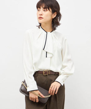 ウォッシャブルストレッチジョーゼットボウタイ風ブラウス