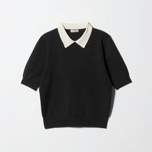 襟付き 5分袖 プルオーバー ニット