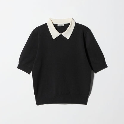 襟付き 5分袖 プルオーバー ニット