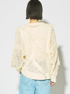 MIDIUMISOLID for Ladies フリンジメッシュプルオーバー