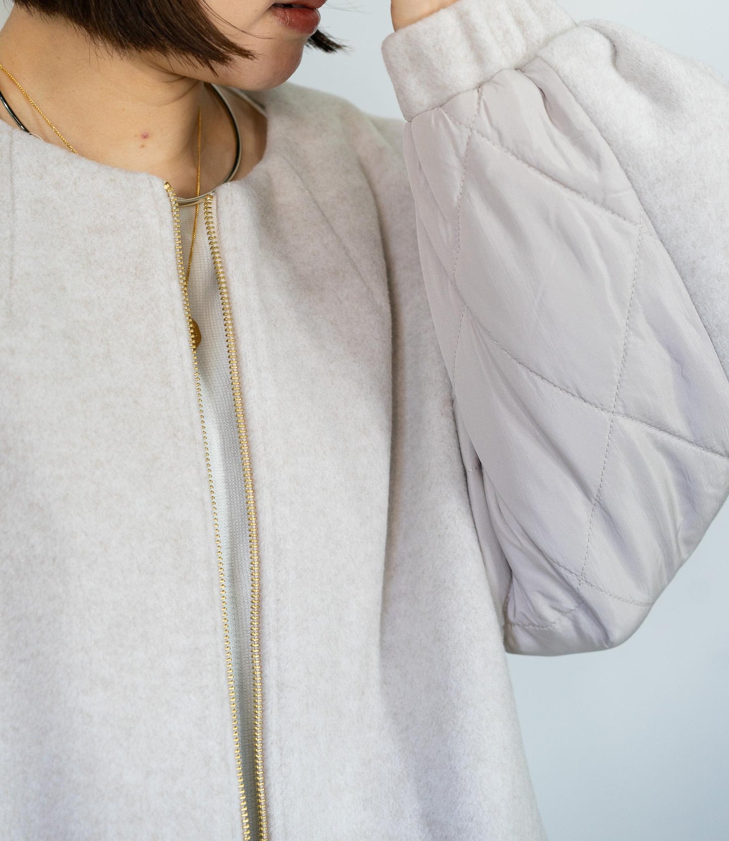 メランジ切替ノーカラーコート