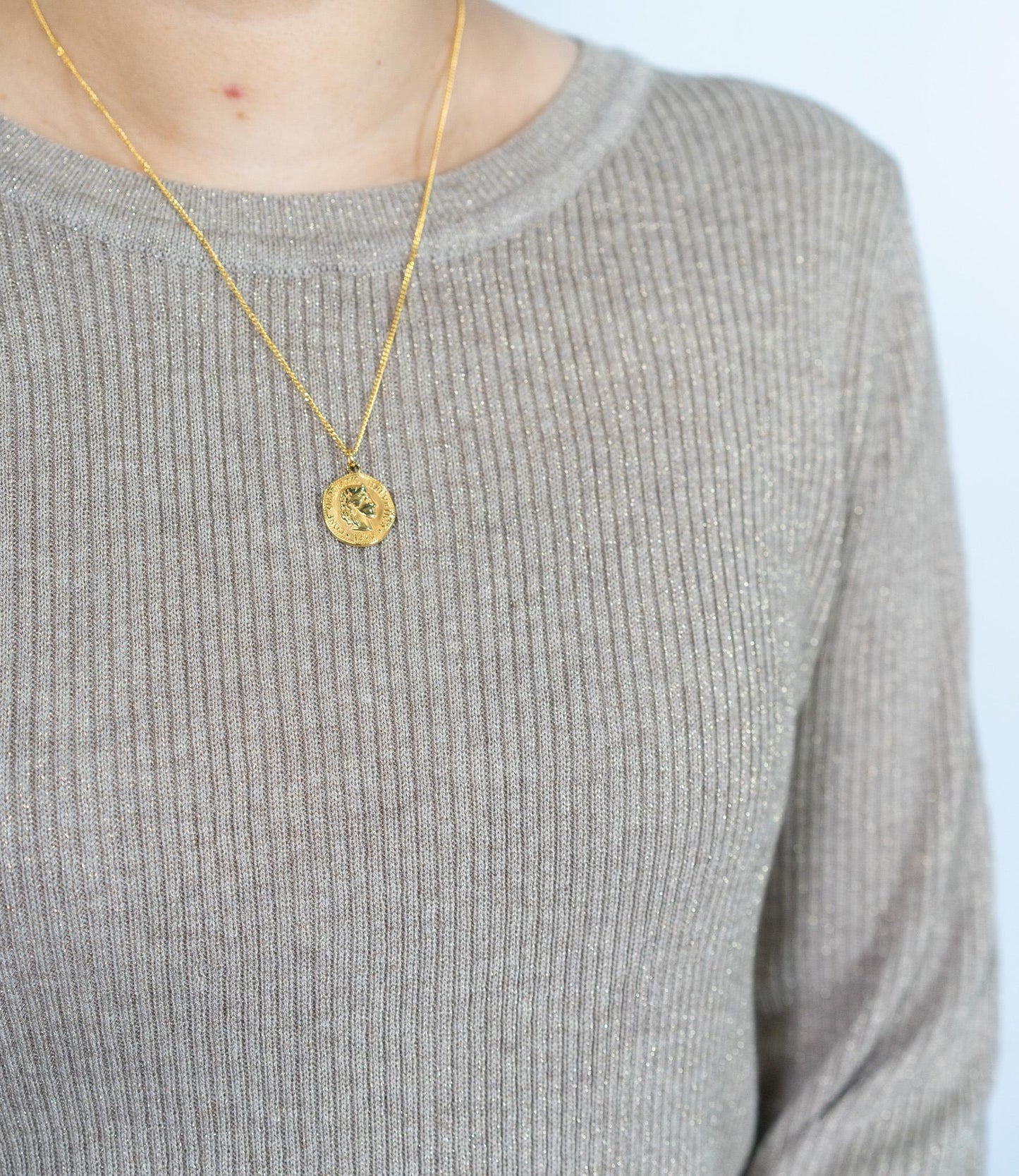 ラメリブクルーネックスリムニット