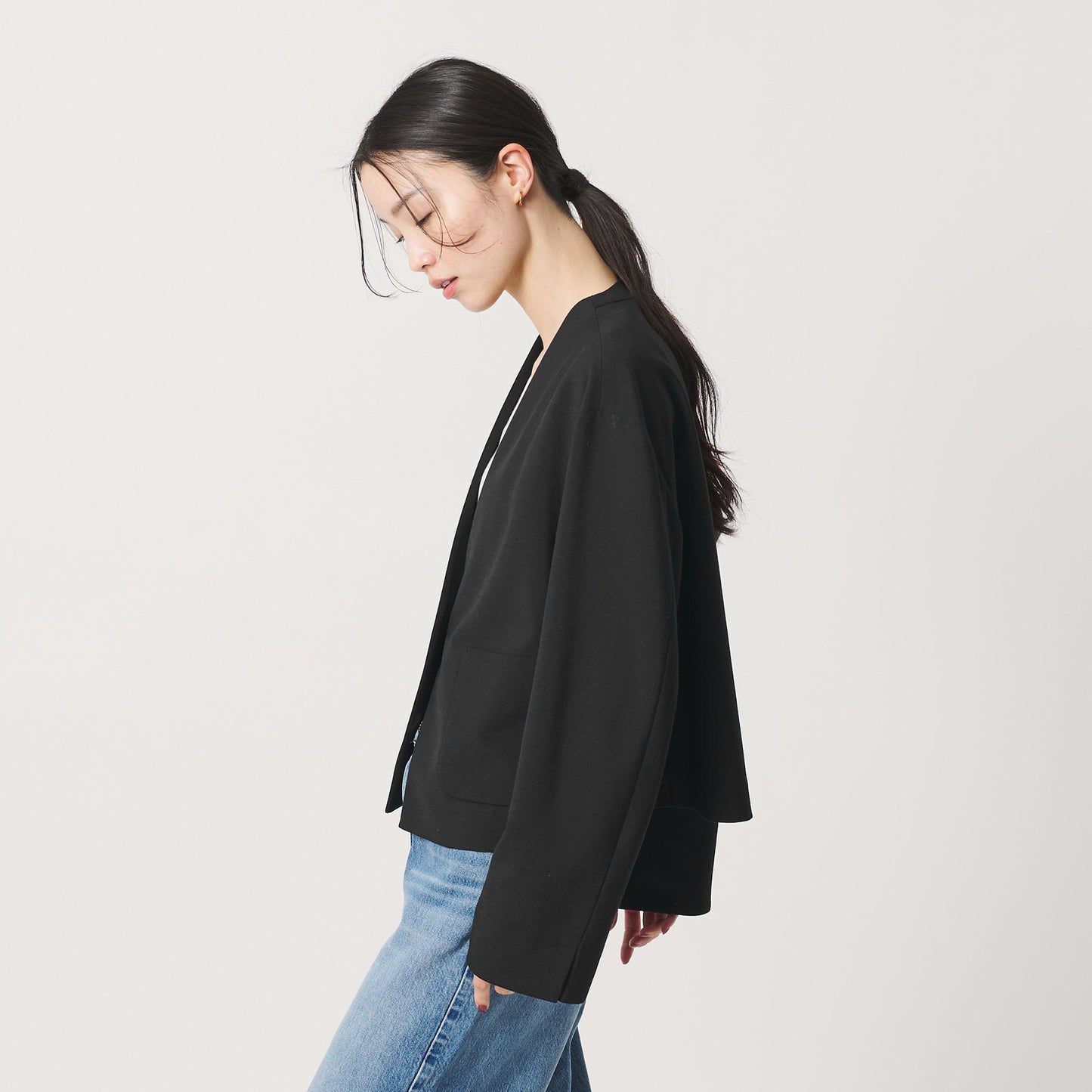 ポリエステルブレンド カラーレス ショートジャケット