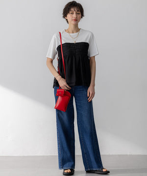 デニム ライン ワイドパンツ