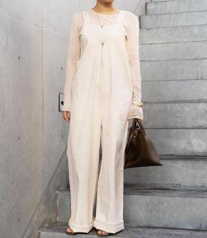 Vネックデニムライクオールインワン