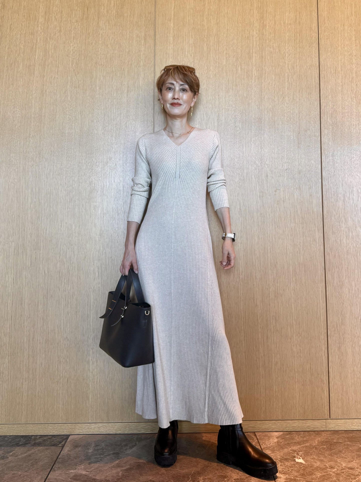 Vスリムロングワンピース