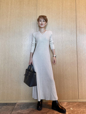 Vスリムロングワンピース