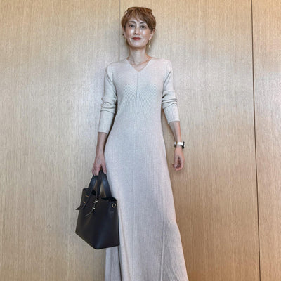 Vスリムロングワンピース