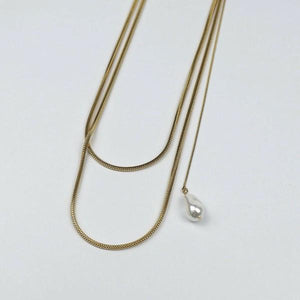 スネークチェーン淡水パールトップネックレス