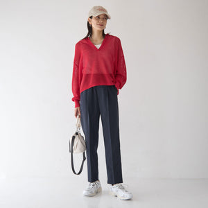 メッシュ スキッパー ニット プルオーバー -ウォッシャブル-