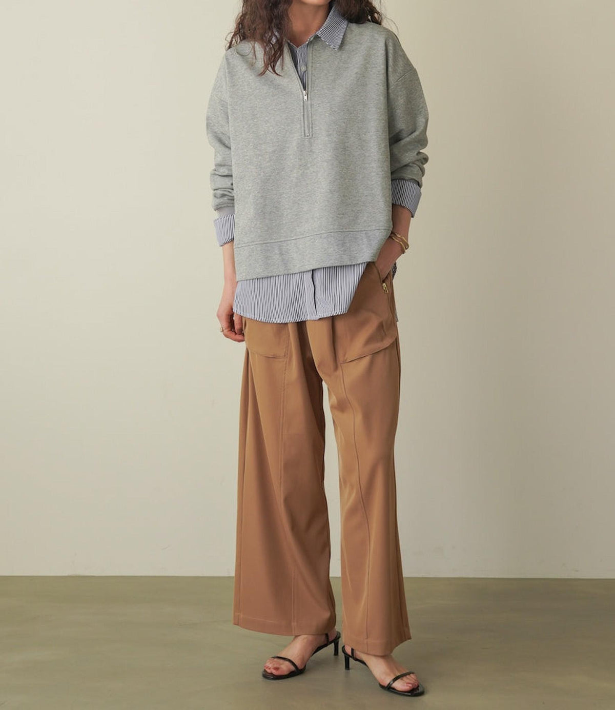 ハーフジップ&シャツアンサンブル