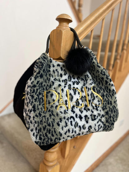 PARISボアバッグ（レオパ.黒）