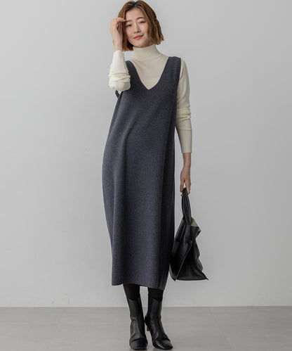 ウーステッドウール リブタートル ニット