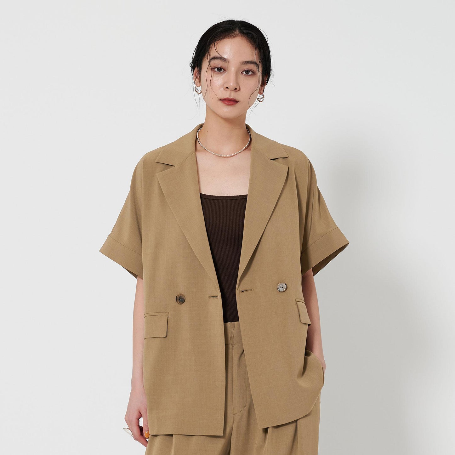 【WEB限定 Wardrobe DAILY MINIMAL】ハーフスリーブ ドルマンジャケット -ウォッシャブル-