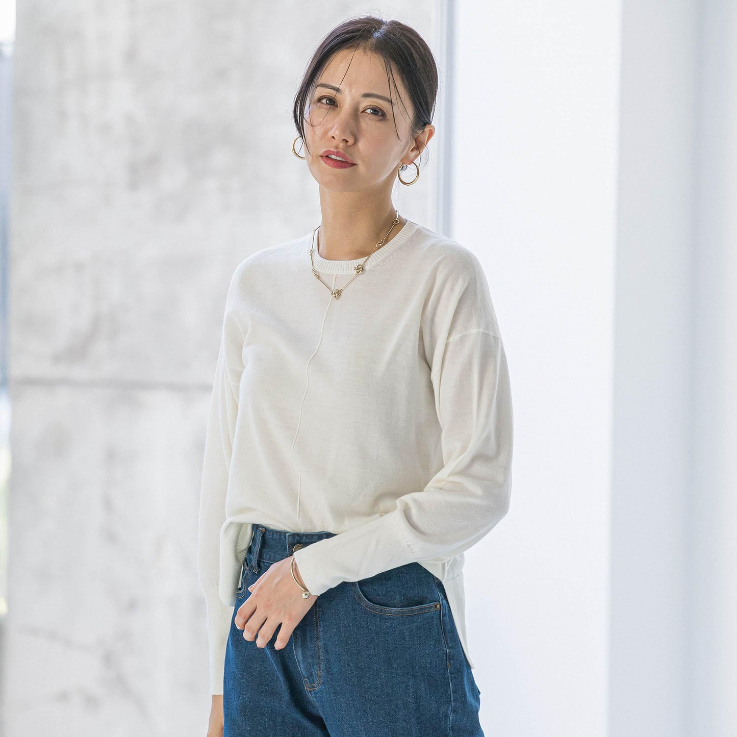 【WEB限定】ベーシックウールクルーネックニット≪洗える≫