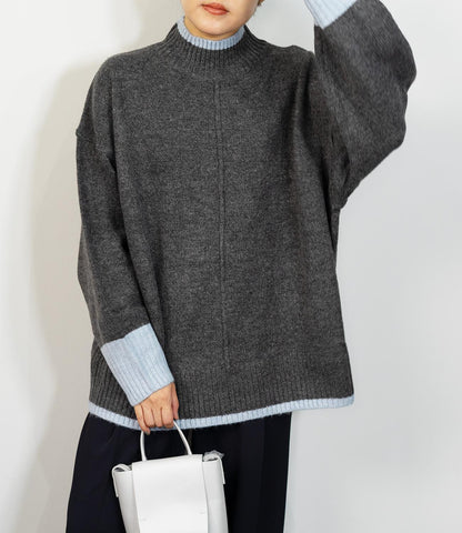 バイカラーハイネックニット