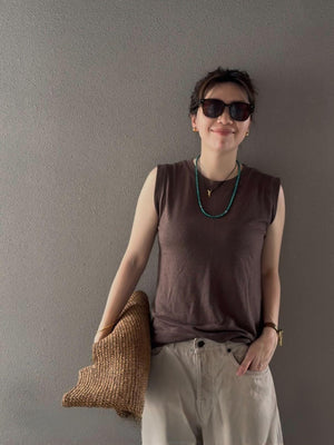 リネンノースリーブトップ