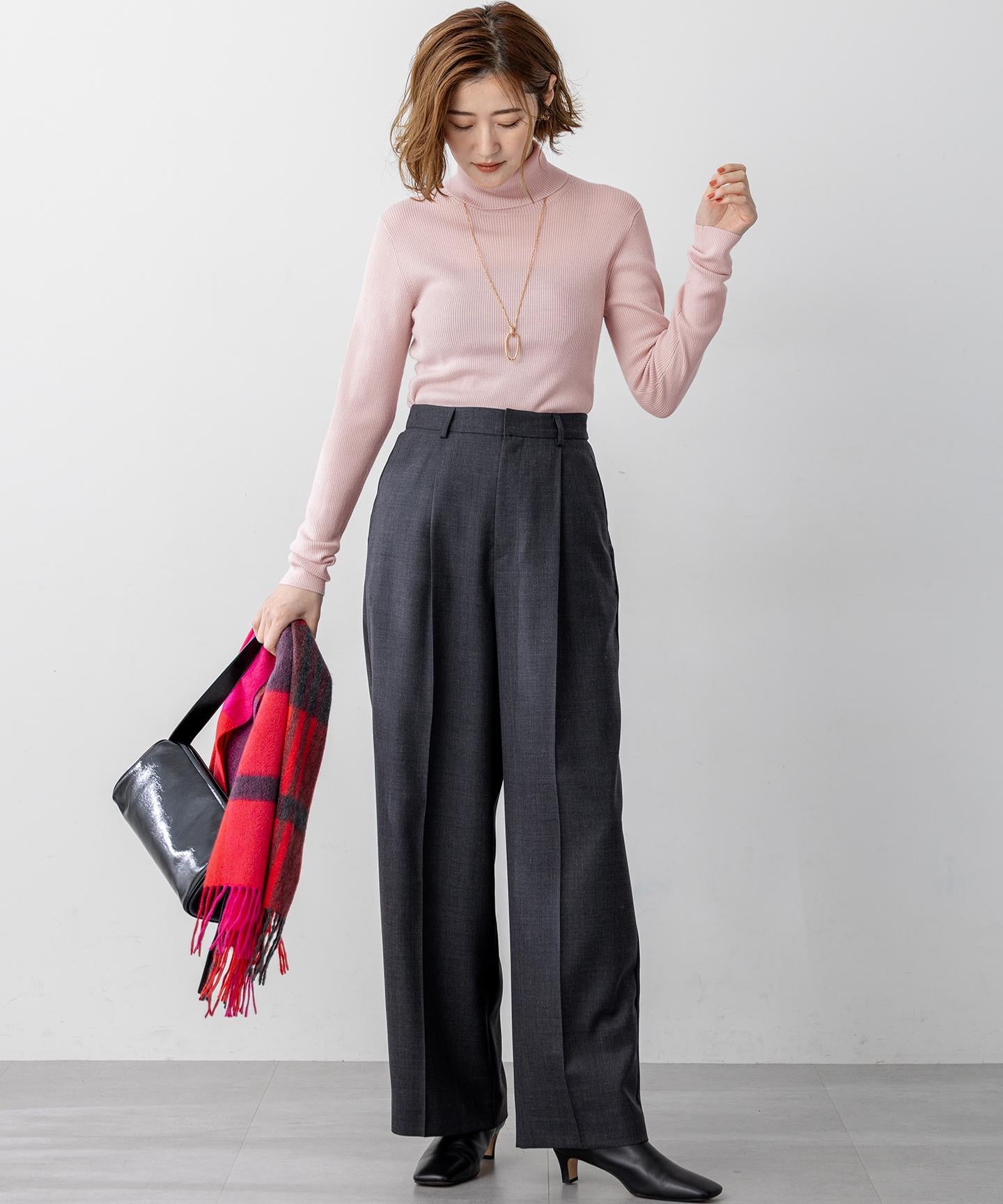 ウーステッドウール リブタートル ニット