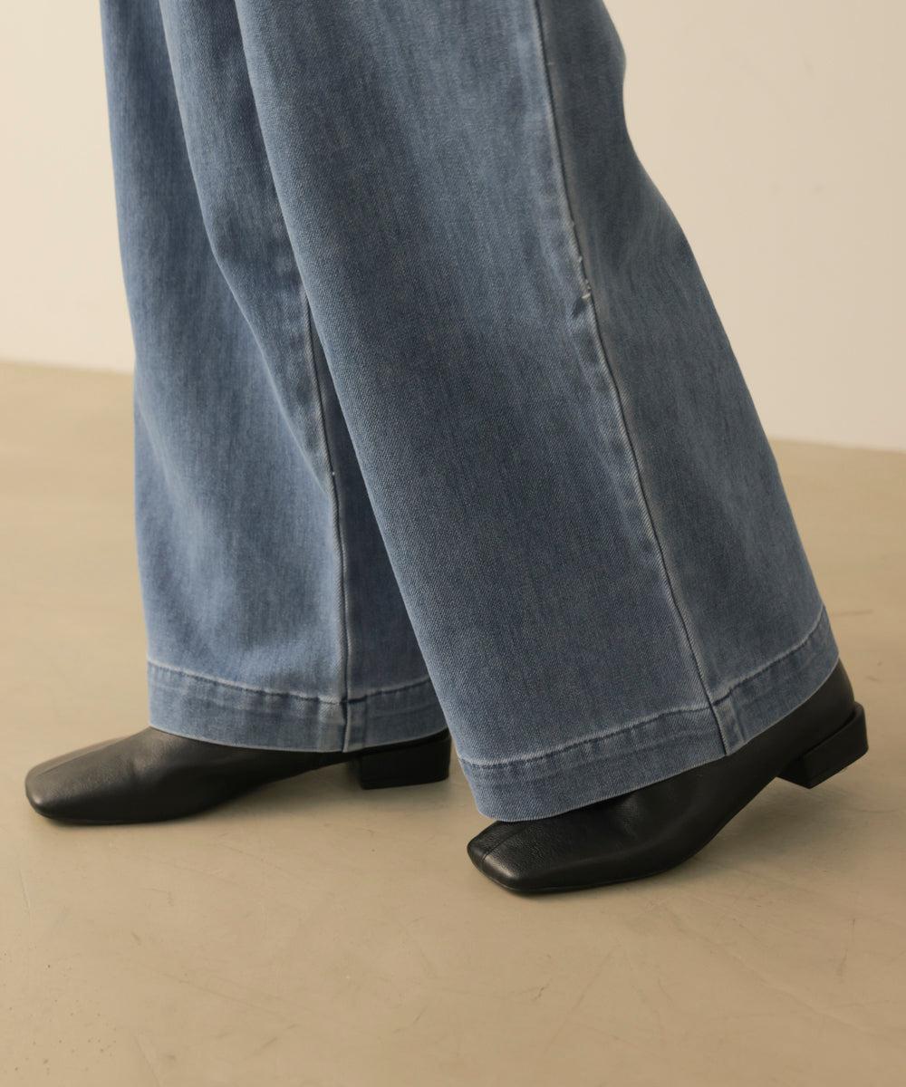 ダブルタックワイドデニムパンツ