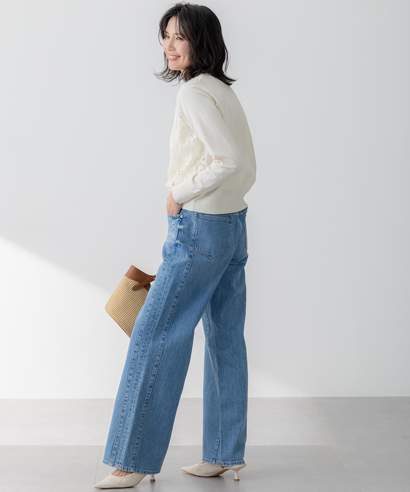 デニム ライン ワイドパンツ