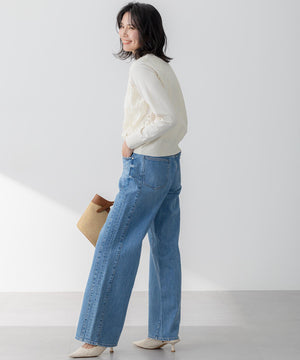 デニム ライン ワイドパンツ