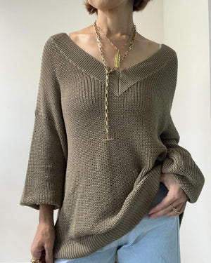 Vネックメッシュオーバーニット