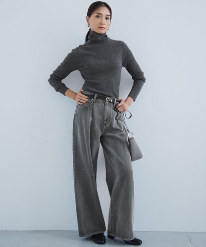 ウーステッドウール リブタートルネック ニット