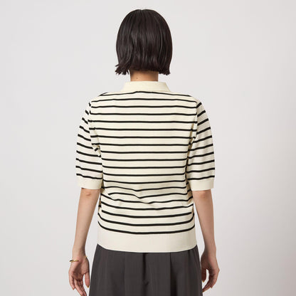 襟付き 5分袖 プルオーバー ニット