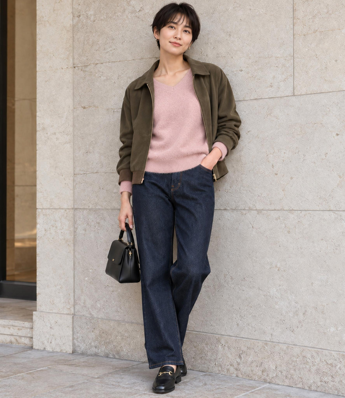 ウールカシミアホールガーメントVネックニット