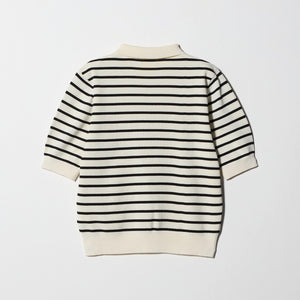 襟付き 5分袖 プルオーバー ニット