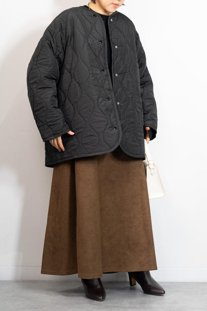 リバーシブルボアキルティングノーカラーアウター