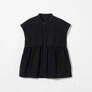 スタンドネック ペプラム フレンチスリーブ ブラウス