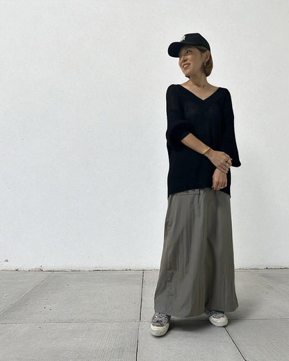 Vネックメッシュオーバーニット