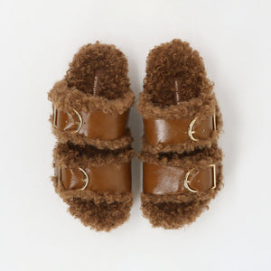 ダブルベルト フェイクファー サンダル