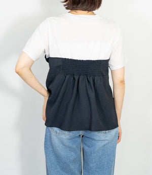 異素材ドッキングペプラムTシャツ