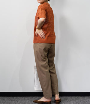 透かし編みポロニットトップス