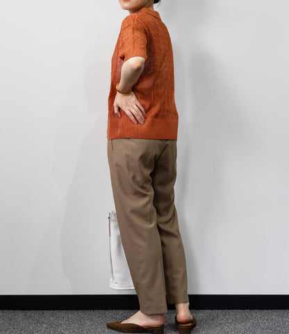 透かし編みポロニットトップス