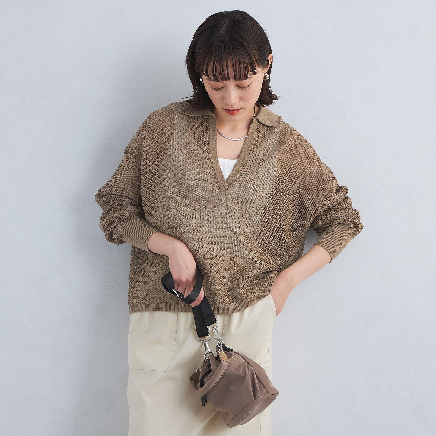 メッシュ スキッパー ニット プルオーバー -ウォッシャブル-