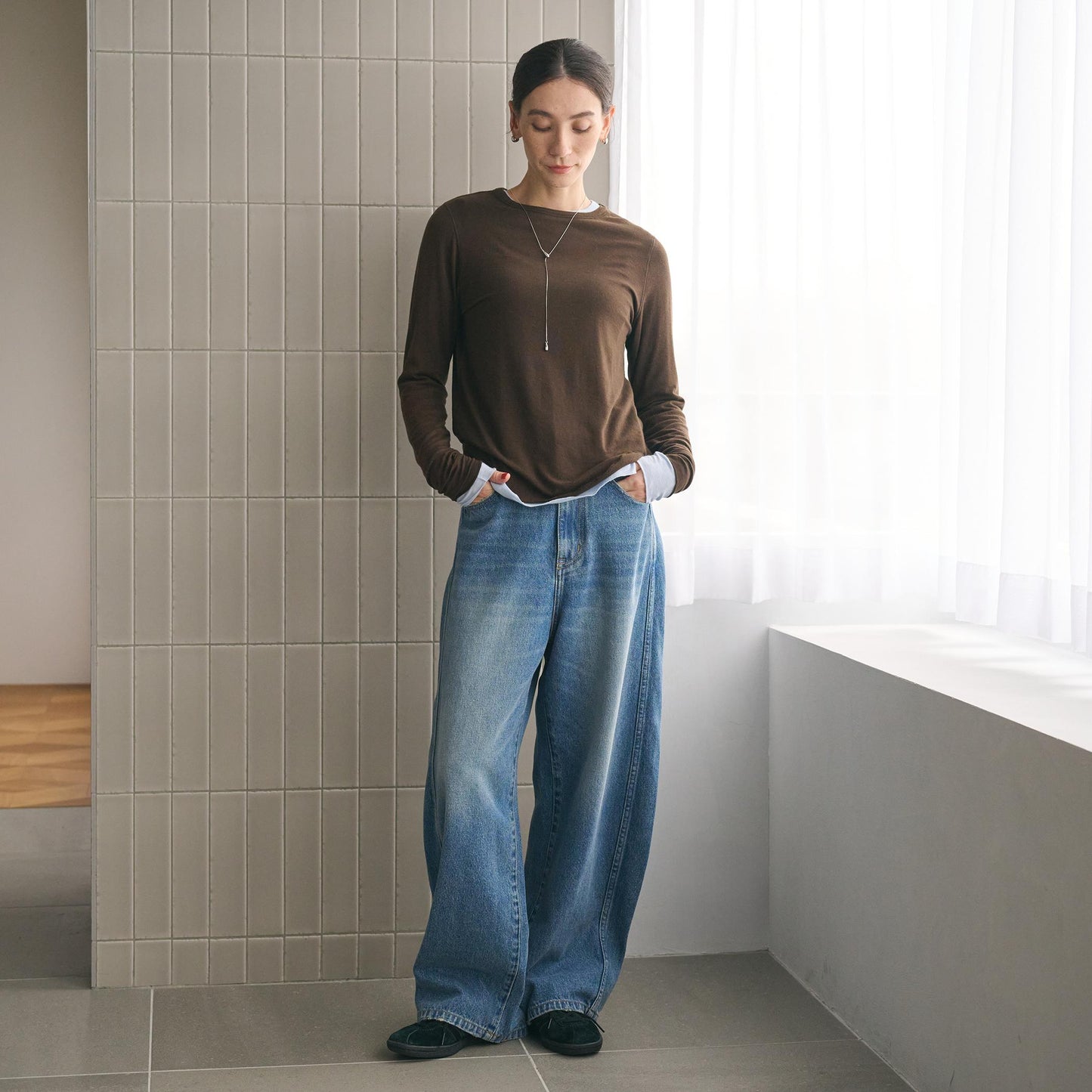 コットンデニム カーブパンツ