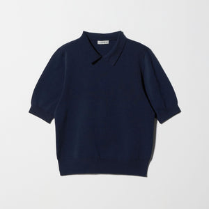 襟付き 5分袖 プルオーバー ニット