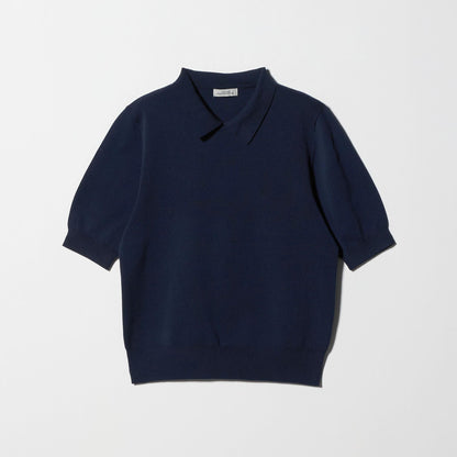 襟付き 5分袖 プルオーバー ニット