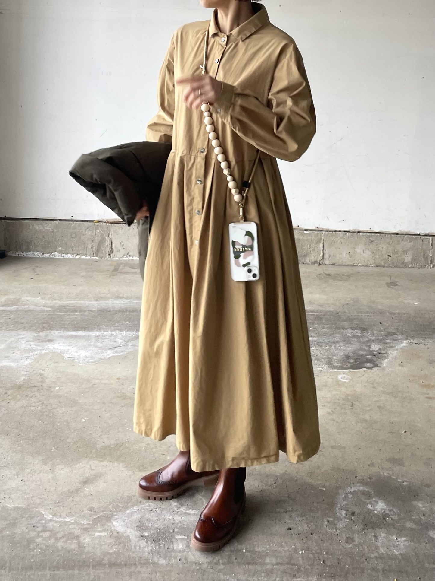 キャメルcottonシャツワンピース