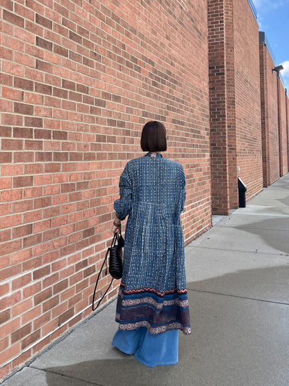 ブロックプリントワンピースコート