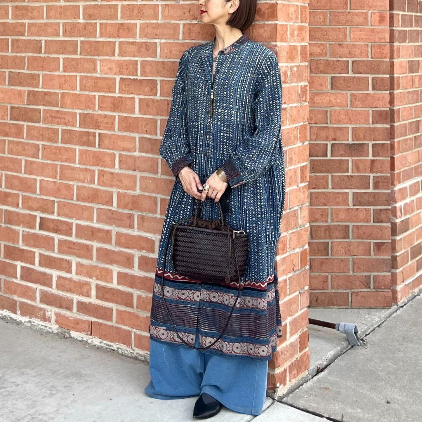 ブロックプリントワンピースコート