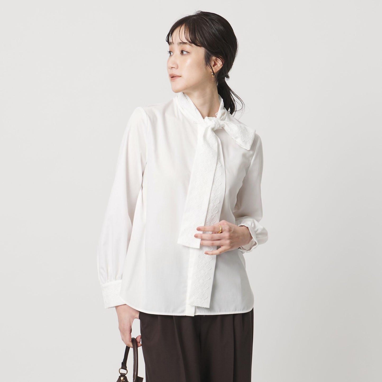 レース コンビ ボウタイ リボン ブラウス ‐ウォッシャブル‐