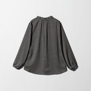 バック サテン Vネック ロングスリーブ ブラウス ‐ウォッシャブル‐