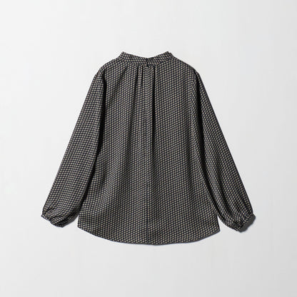 バック サテン Vネック ロングスリーブ ブラウス ‐ウォッシャブル‐