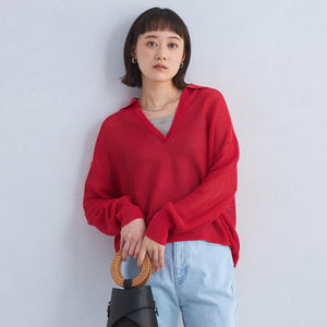 メッシュ スキッパー ニット プルオーバー -ウォッシャブル-