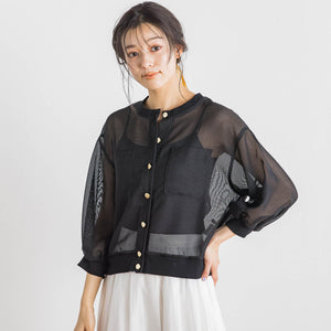 変わり織メッシュカーディガン≪手洗い可能≫