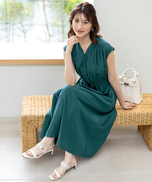 フロントボタンギャザー ワンピース